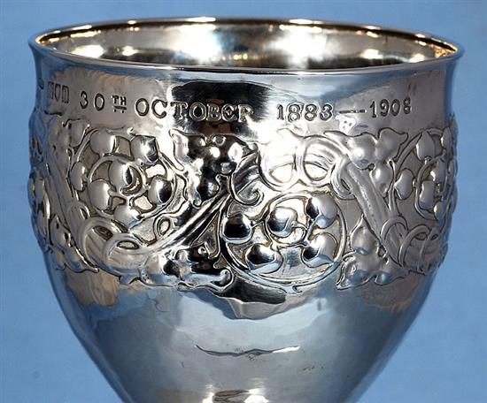 An Edwardian Arts & Crafts silver goblet, by Omar Ramsden & Alwyn Carr, Height 145mm, weight 7.6oz/237grms